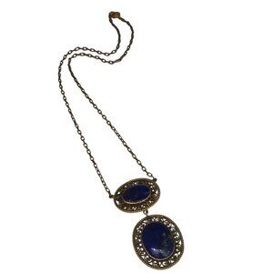 Antique Stone (Lapis Style) Filigree Drop Necklace (A9338)